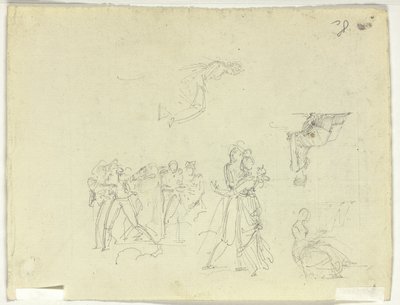 Hoja de bocetos: Multitud y figuras individuales de Pierre Antoine Mongin