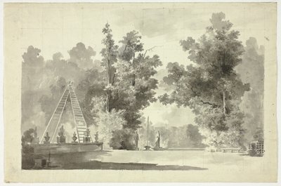 Vista del parque de Versalles: Arco de Escaleras con Plantas; Estatuaria de Pierre Antoine Mongin