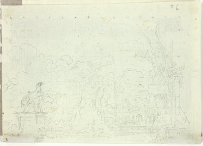 Vista del parque de Versalles: Estatua ecuestre entre árboles de Pierre Antoine Mongin