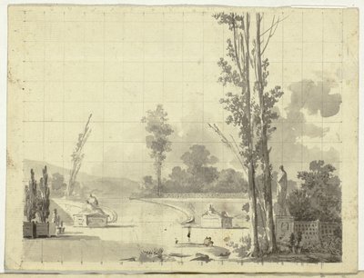 Vista del parque de Versalles: Escalera y dos álamos de Pierre Antoine Mongin