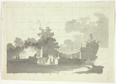 Vista del parque de Versalles: Dos esfinges y una pareja cerca de una collonade de Pierre Antoine Mongin