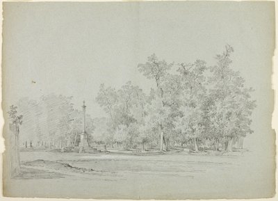 Vista del parque de Versalles: Paisaje con columna conmemorativa y arboleda de Pierre Antoine Mongin
