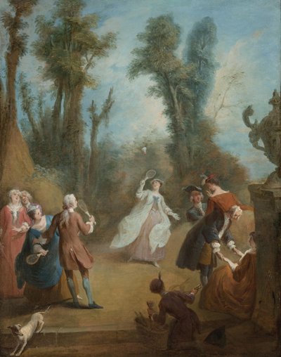 Figuras elegantes jugando al volante en un parque, ca 1730 de Pierre Antoine Quillard