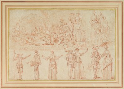 Dos fiestas galantes y estudios de figuras individuales y parejas de Pierre Antoine Quillard