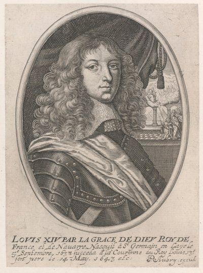 Retrato de Luis XIV (Luis XIV por la Gracia de Dios Roy de Francia y Navarra) de Pierre Aubry