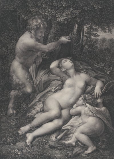 Un sátiro descubriendo a Venus dormida, con Cupido a su lado, 1801 de Pierre Audouin