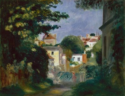 Una casa y una persona entre los árboles de Pierre Auguste Renoir