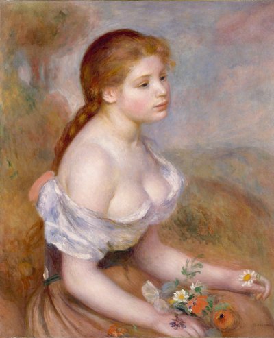 Una joven con margaritas de Pierre Auguste Renoir
