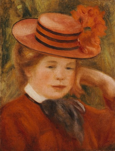 Una Joven con un Sombrero Rojo, 1899 de Pierre Auguste Renoir