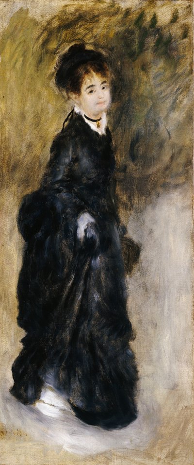 Una Joven, Cuerpo Entero, Sosteniendo su Falda, 1877 de Pierre Auguste Renoir