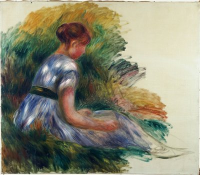 Alice Gamby en el jardín, joven sentada en la hierba, 1891 de Pierre Auguste Renoir