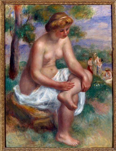 Bañista sentada en un paisaje llamada Eurídice, Pintura de Pierre Auguste Renoir de Pierre Auguste Renoir