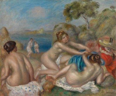 Bañistas jugando con un cangrejo, c. 1897 de Pierre Auguste Renoir
