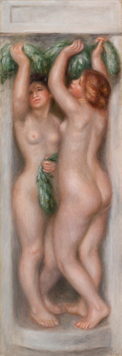 cariátides (cariátides); también llamado Two Bathers (panel decorativo) de Pierre Auguste Renoir