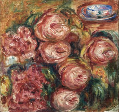 Composición con rosas y una taza de té de Pierre Auguste Renoir