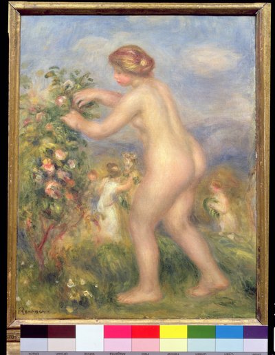 Desnudo femenino recogiendo flores de Pierre Auguste Renoir