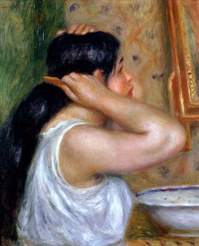 Niña peinando su cabello, 1907-8 de Pierre Auguste Renoir