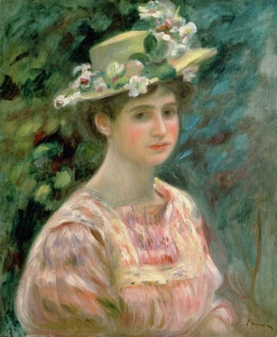 Chica con eglantinas en su sombrero, c.1896 de Pierre Auguste Renoir