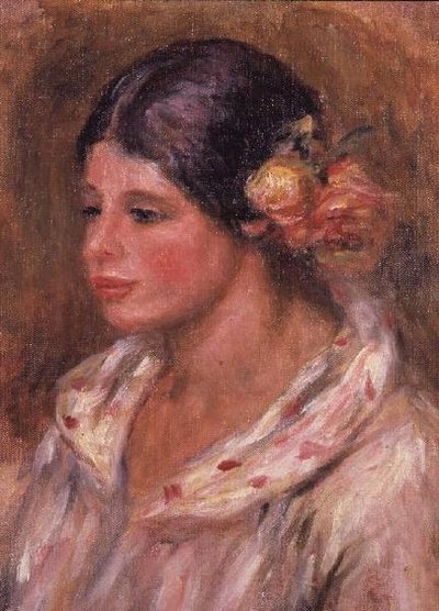 Chica con Rosas en el Cabello de Pierre Auguste Renoir