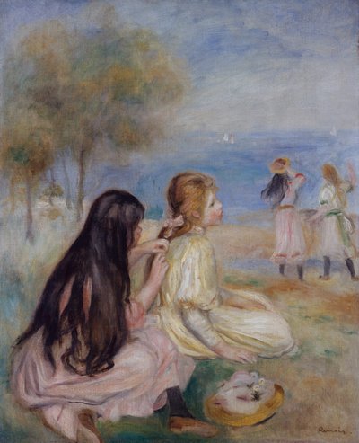 Chicas junto al mar, c.1875 de Pierre Auguste Renoir