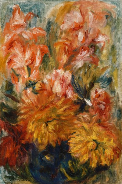 Gladiolos en un jarrón azul de Pierre Auguste Renoir