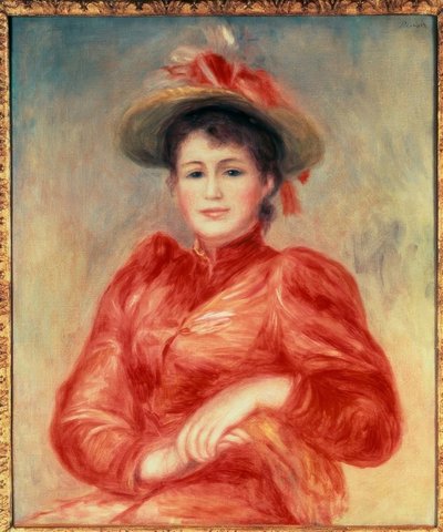 Joven mujer con blusa roja de Pierre Auguste Renoir