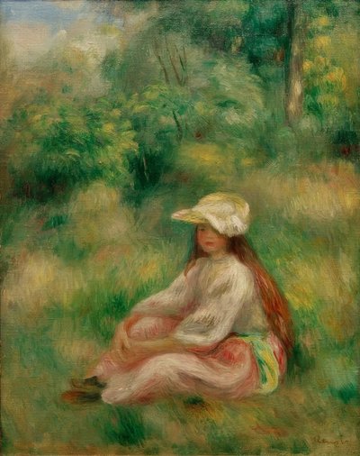 Joven en rosa en un paisaje de Pierre Auguste Renoir