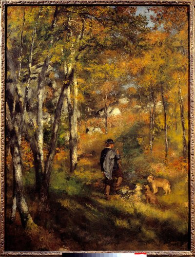 Jules Lecoeur y sus perros en el bosque de Fontainebleau de Pierre Auguste Renoir