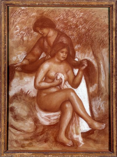 La coiffure ou la toilette de la baigneuse, dibujo a la sanguina y a la tiza blanca por Pierre Auguste Renoir de Pierre Auguste Renoir
