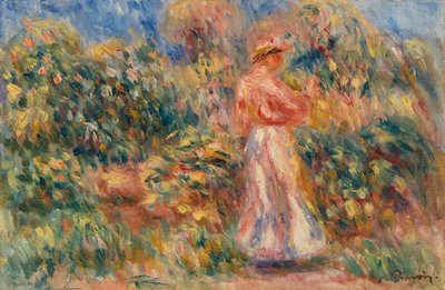 Paisaje con Mujer en Rosa y Blanco de Pierre Auguste Renoir