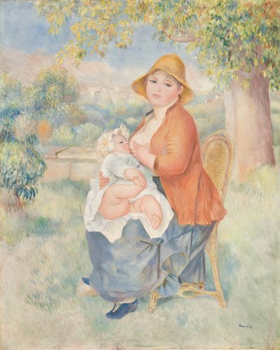 Maternidad o Mujer amamantando a su hijo (Madame Renoir y su hijo) de Pierre Auguste Renoir