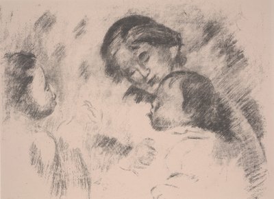 Maternidad: Gabrielle, Jean y una niña de Pierre Auguste Renoir