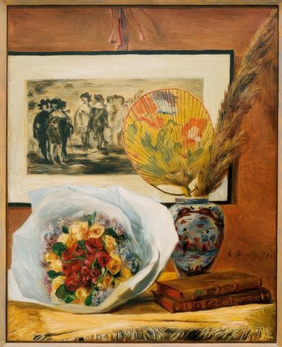 Naturaleza muerta con ramo y abanico de Pierre Auguste Renoir