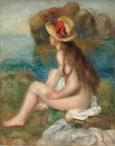 Desnudo con sombrero de paja junto al mar, 1892 de Pierre Auguste Renoir