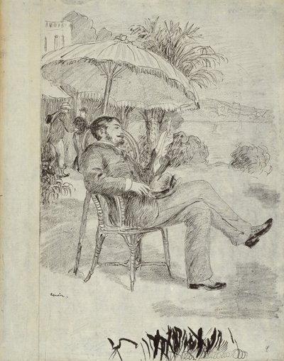 En la terraza de un hotel en Bordighera: El pintor Jean Martin revisa su cuenta de Pierre Auguste Renoir
