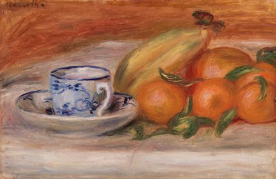 Naranjas, plátanos y taza de té de Pierre Auguste Renoir