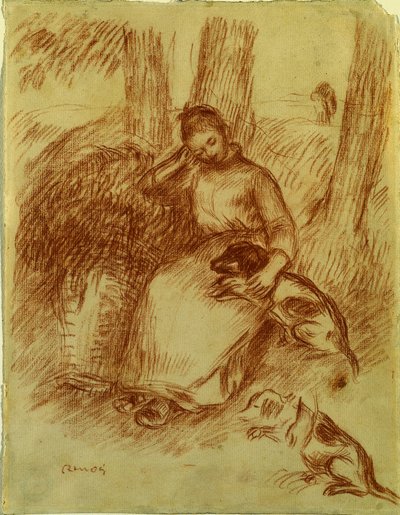 Campesina con perro, c. 1894 de Pierre Auguste Renoir