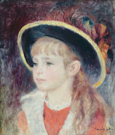 Retrato de una joven con sombrero azul, 1881 de Pierre Auguste Renoir