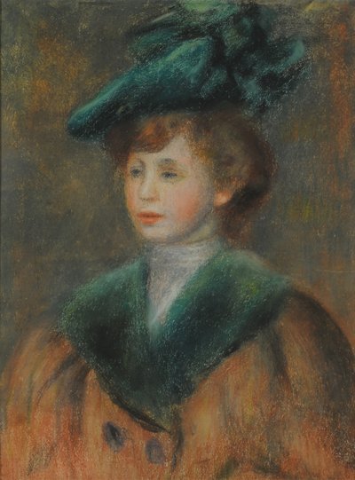 Retrato de una joven con sombrero verde de Pierre Auguste Renoir