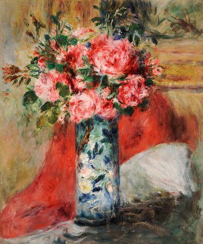 Rosas y peonías en un jarrón de Pierre Auguste Renoir