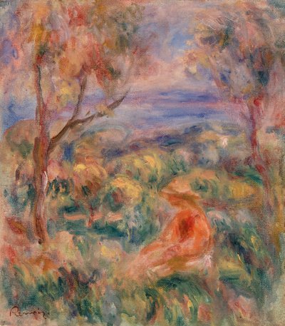 Mujer sentada con el mar a lo lejos (Femme assise au bord de la mer) de Pierre Auguste Renoir