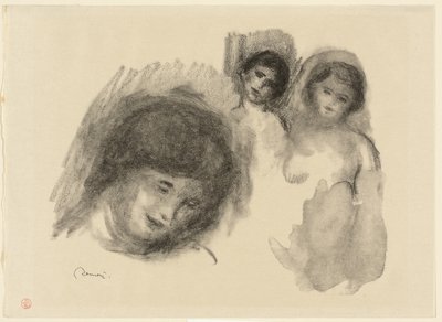 Piedra con tres bocetos de Pierre Auguste Renoir