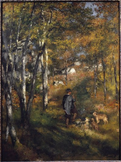 El pintor Jules Le Coeur con sus perros en el bosque de Fontainebleau de Pierre Auguste Renoir