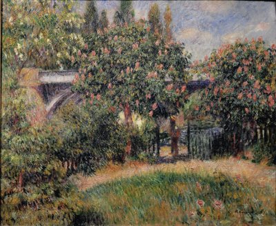 El puente ferroviario en Chatou o los castaños rosados - 1881 de Pierre Auguste Renoir