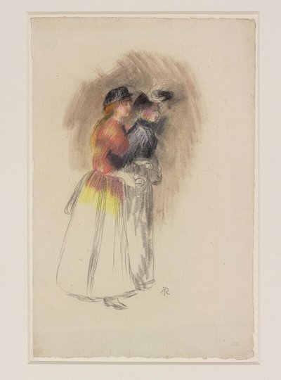 Dos mujeres caminando hacia la derecha, c.1890 (tiza negra y pastel) de Pierre Auguste Renoir