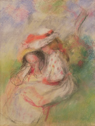 Dos niñas en un jardín, c.1885 de Pierre Auguste Renoir