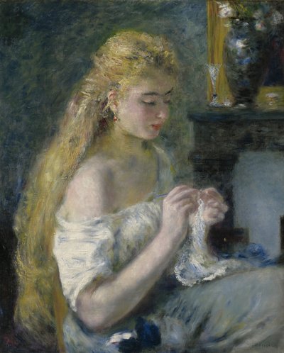 Mujer haciendo crochet, c.1875 de Pierre Auguste Renoir