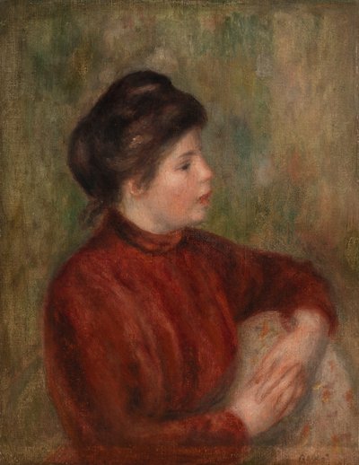 Mujer apoyada en una silla de Pierre Auguste Renoir