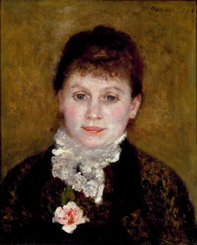 Mujer con un collar blanco. Retrato de una mujer con una rosa de Pierre Auguste Renoir