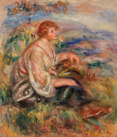 Mujer en blusa de tul y falda negra de Pierre Auguste Renoir